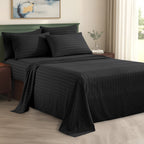 6-Piece Dobby Stripe Printed Bed Sheet Set- Soft as a Hotel Premium Quality