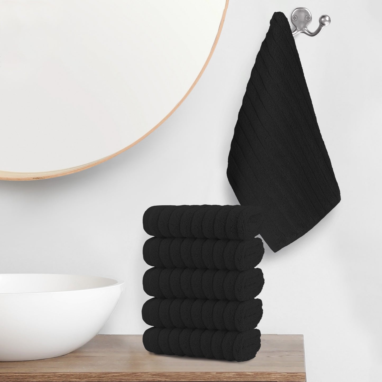 Elegant Comfort 6-Pack Premium Turkish Cotton Corduroy Stripe Washcloths Set, 13 x 13 inch