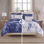 Reversible 10-Piece Marble Print Comforter Set, Includes 6-Piece Sheet Set with Double Sided Storage Pockets