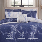 Reversible 10-Piece Marble Print Comforter Set, Includes 6-Piece Sheet Set with Double Sided Storage Pockets