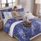 Reversible 10-Piece Marble Print Comforter Set, Includes 6-Piece Sheet Set with Double Sided Storage Pockets