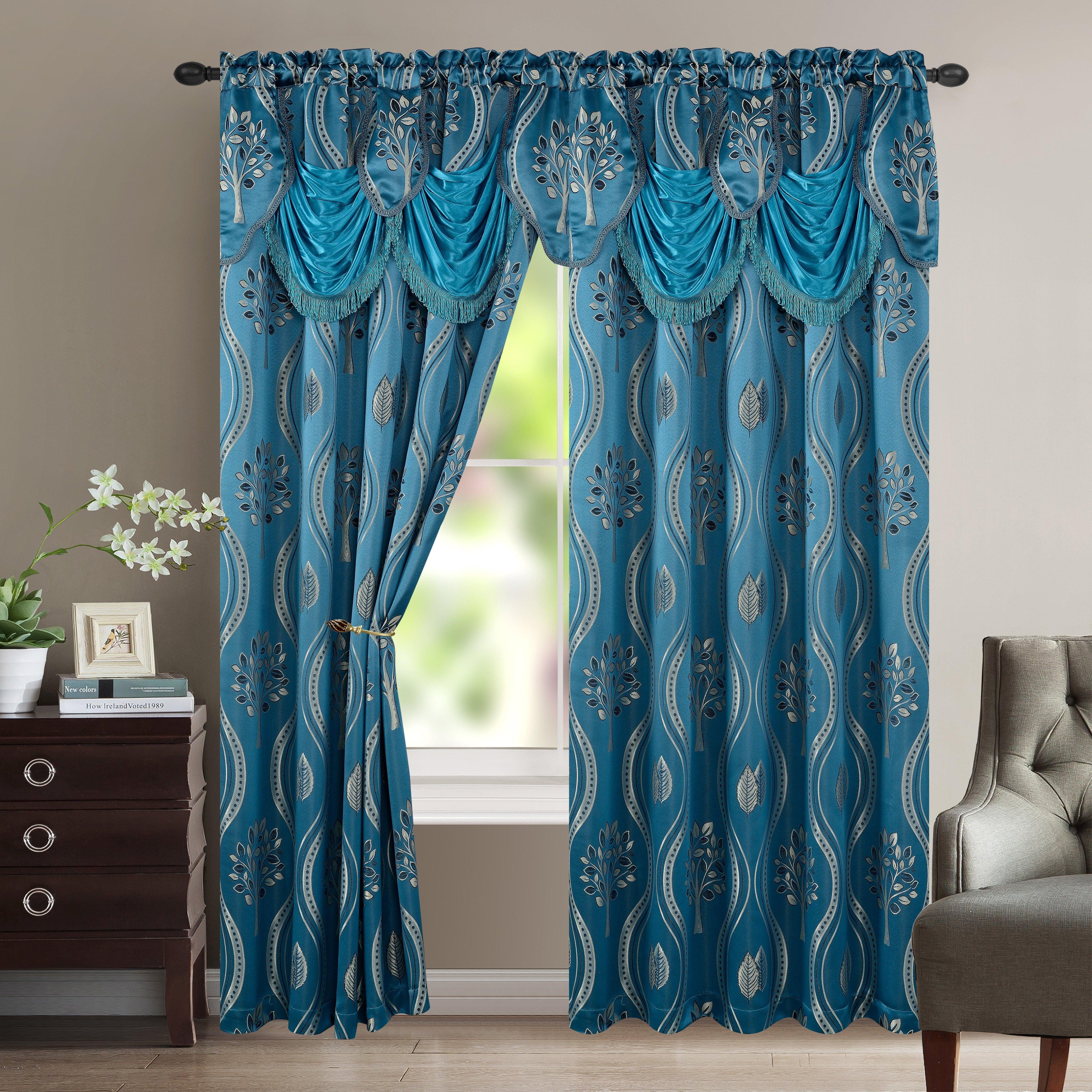 Set of 2 Aurora Curtain Panels- Attached Valance - Rod Pocket- 54" W x 84" L