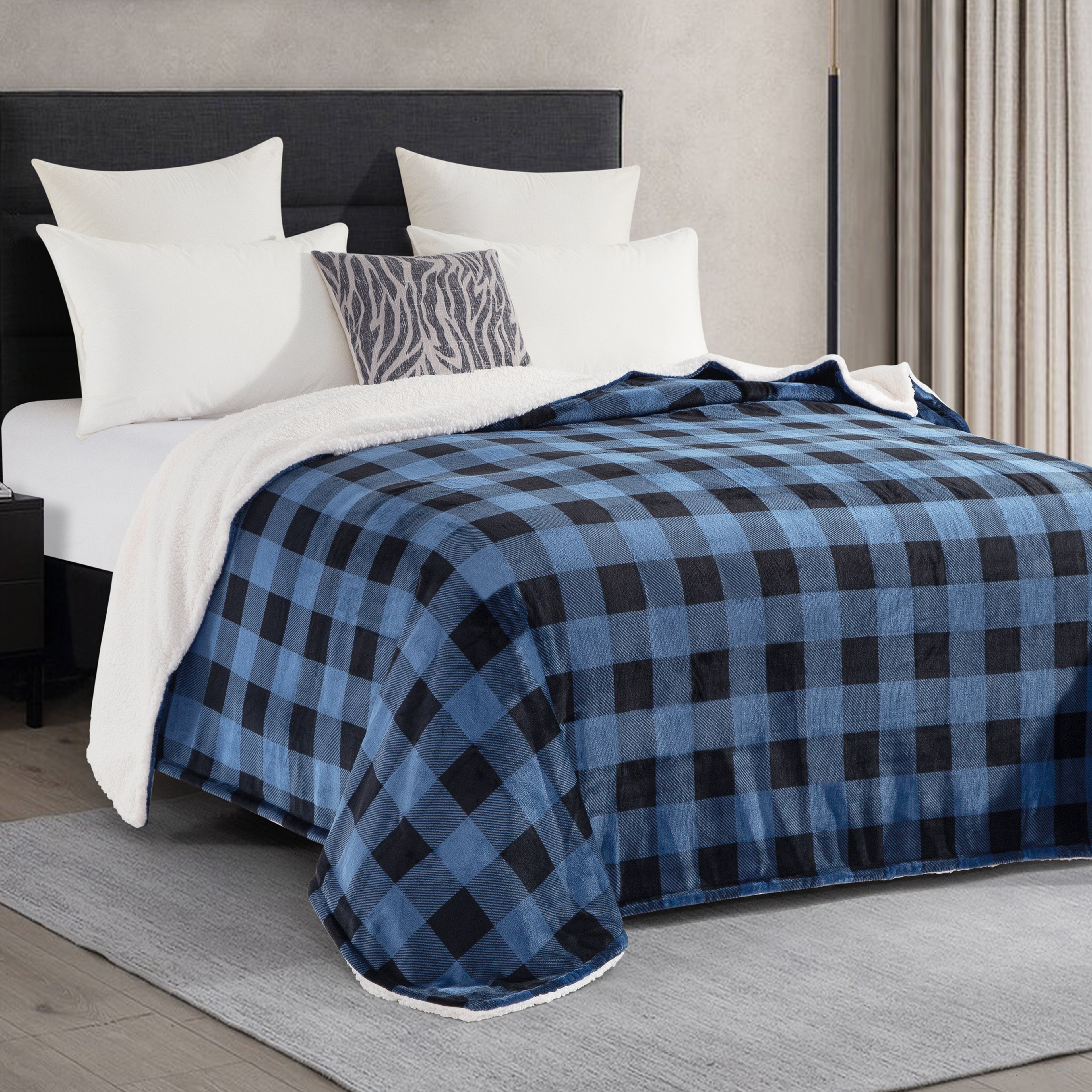 Buffalo Plaid Flannel Fleece Sherpa Throw Blanket