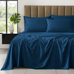 6-Piece Dobby Stripe Printed Bed Sheet Set- Soft as a Hotel Premium Quality