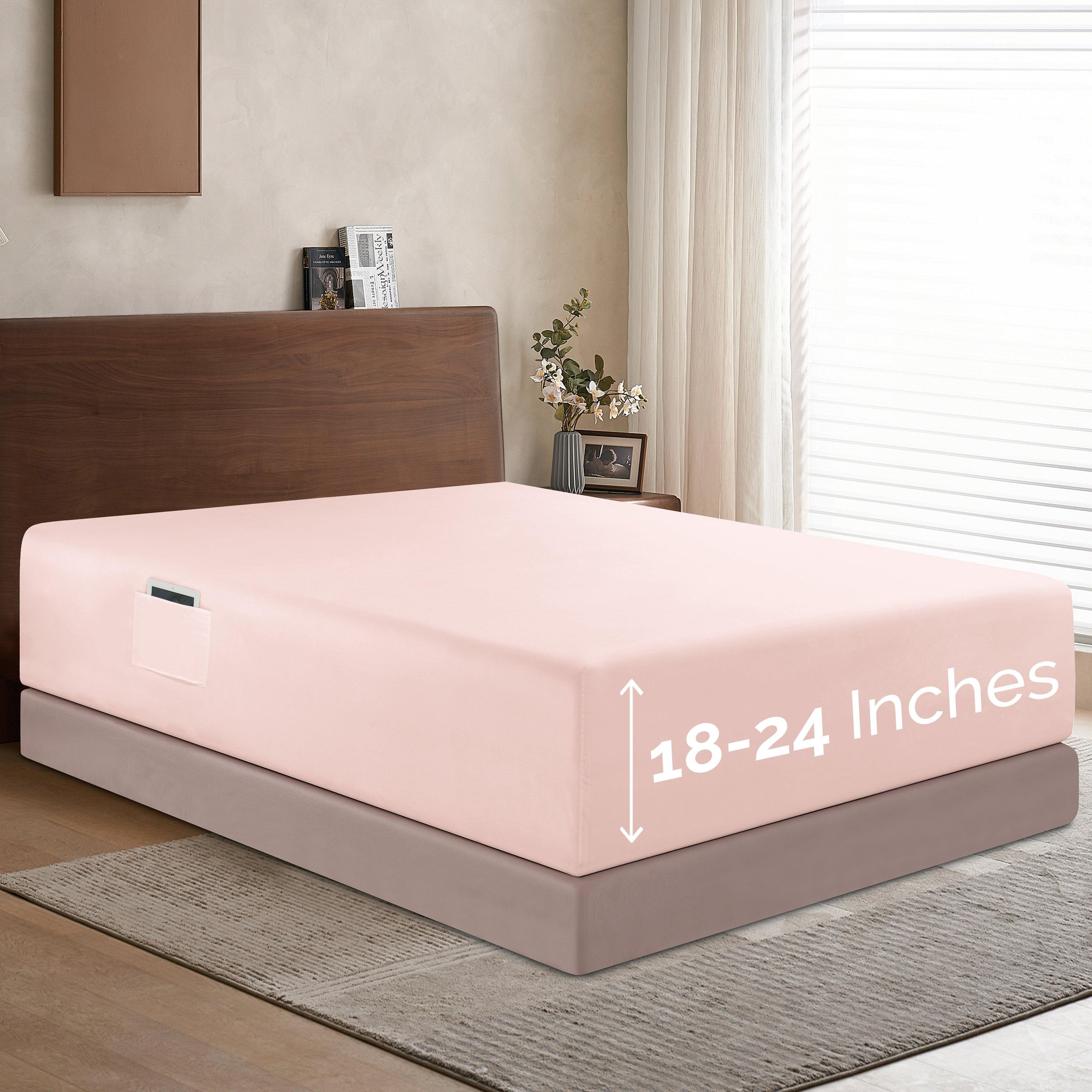 Extra Deep Pocket 18"-24" Single Fitted Sheet for High Mattress, Bright Shades