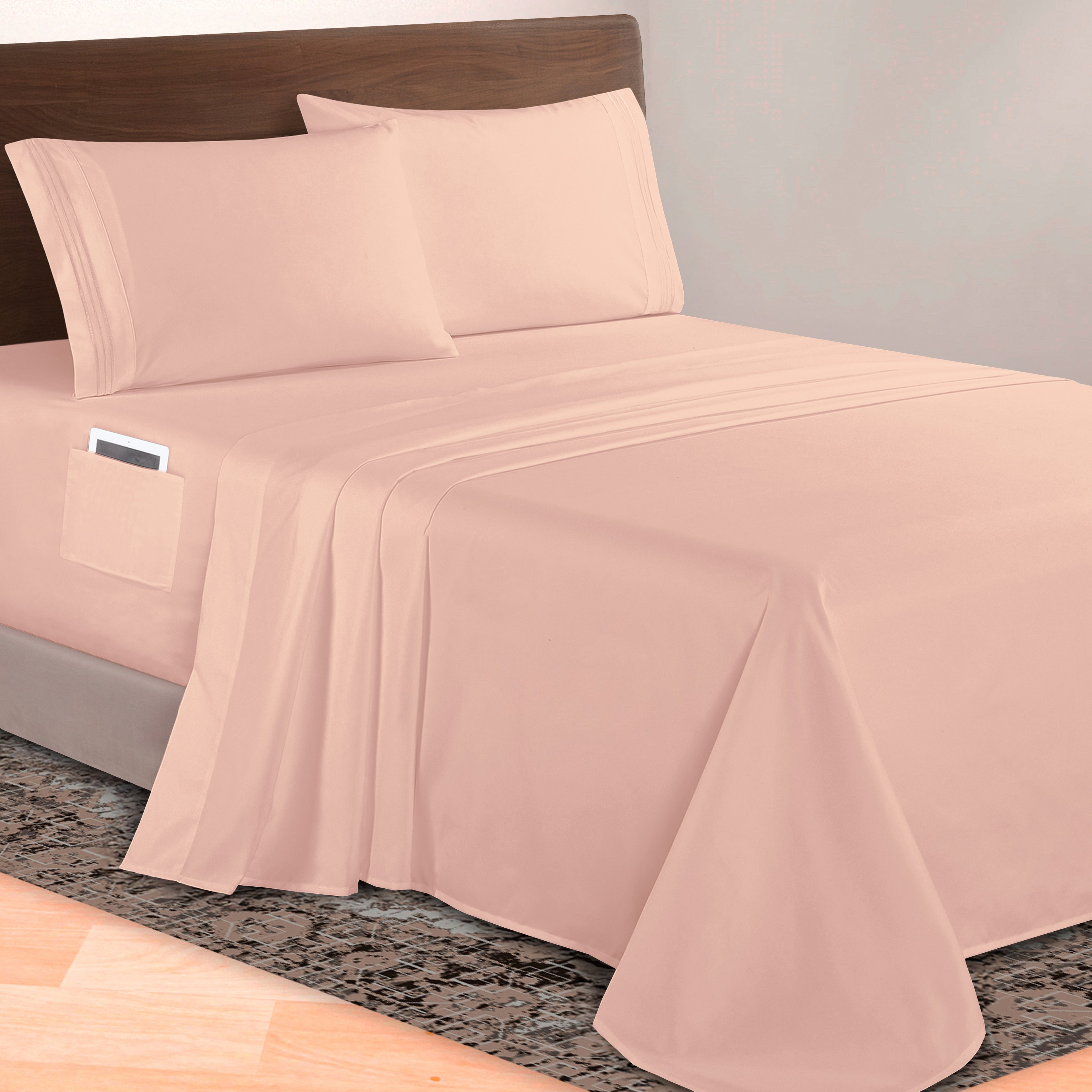 Extra deep 18-24 Inch Pocket 3 Line Embroidery, 4-Piece Sheet Set, Bright Shades