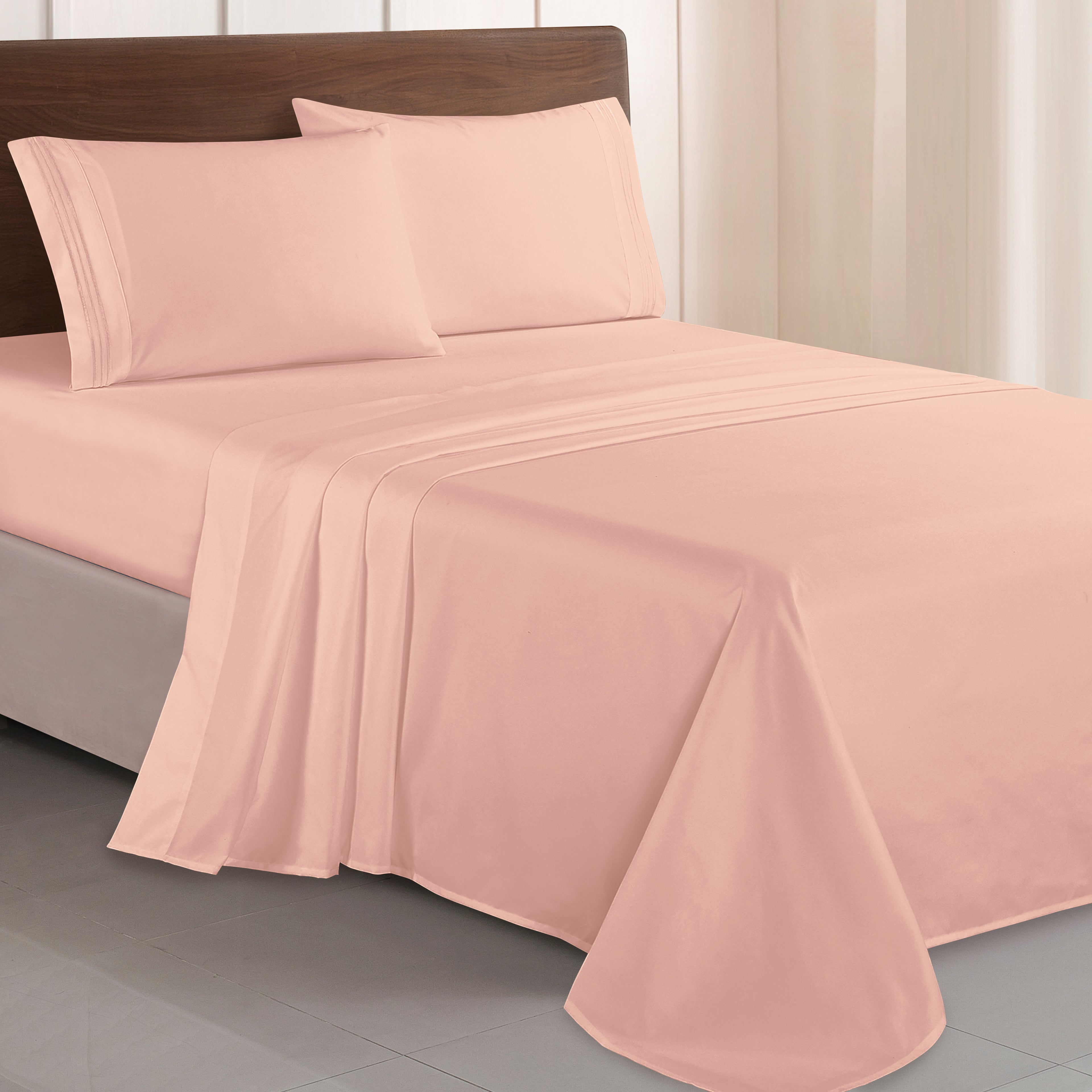 Essential Solid 3 Line Embroidery - Soft as a Hotel Premium Quality, 4-Piece Sheet Set, Bright Shades
