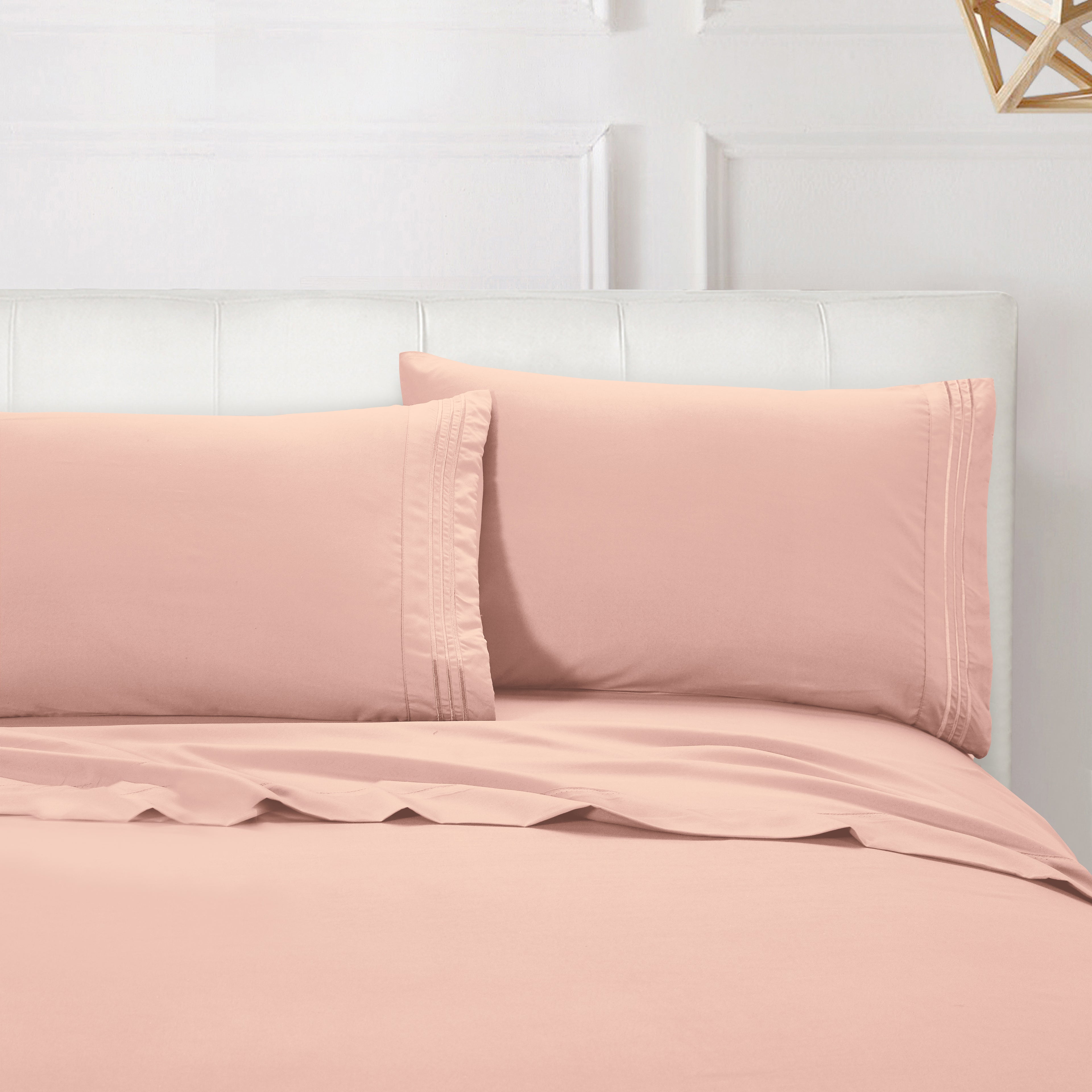 Essential Solid 3 Line Embroidery - Soft as a Hotel Premium Quality, 4-Piece Sheet Set, Bright Shades