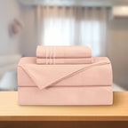 Essential Solid 3 Line Embroidery - Soft as a Hotel Premium Quality, 4-Piece Sheet Set, Bright Shades