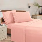 Essential Solid 3 Line Embroidery - Soft as a Hotel Premium Quality, 4-Piece Sheet Set, Bright Shades
