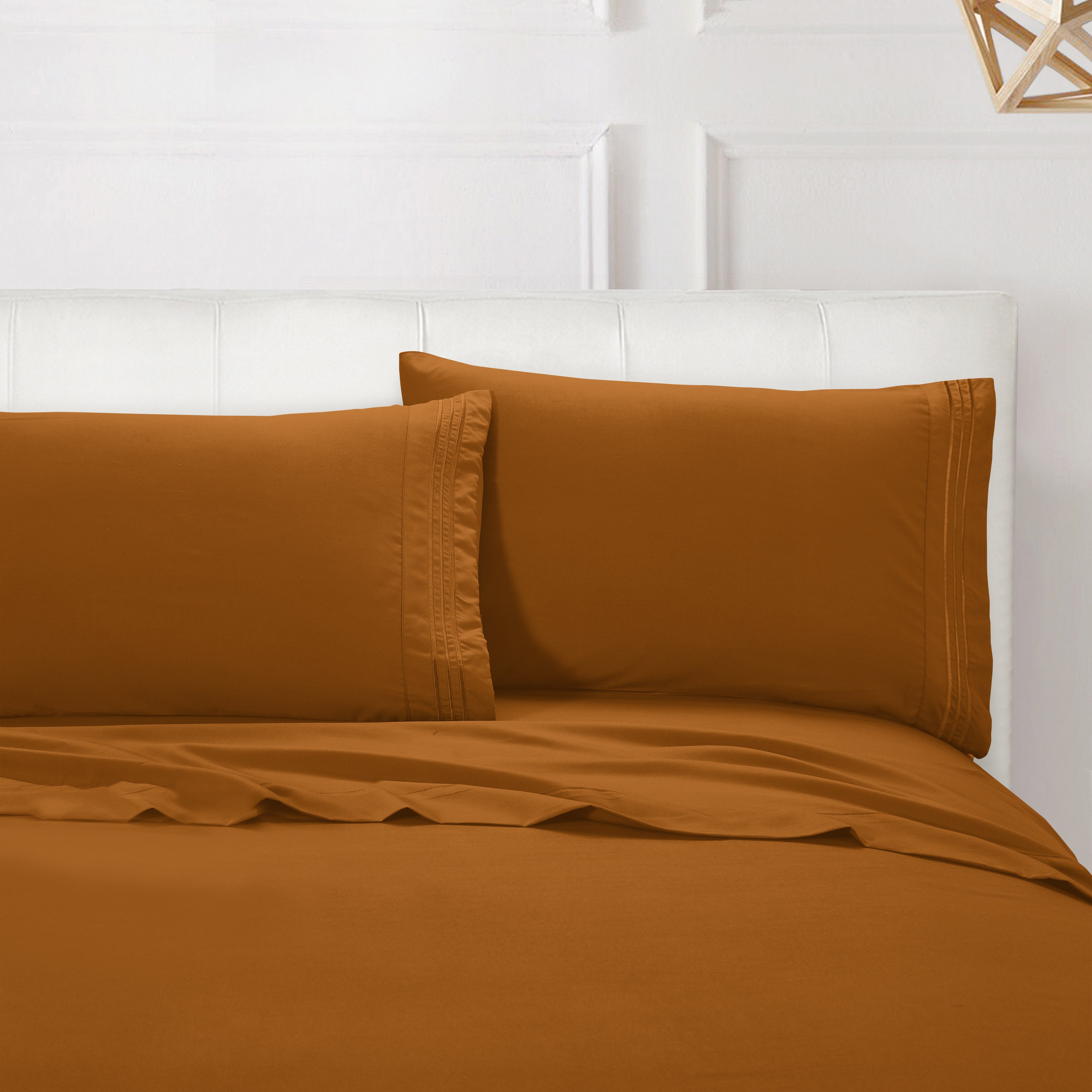 Essential 4-Piece 3-Line Embroidery Sheet Set, Soft as a Hotel Premium Quality,  Moody Shades