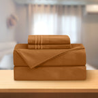 Essential 4-Piece 3-Line Embroidery Sheet Set, Soft as a Hotel Premium Quality,  Moody Shades