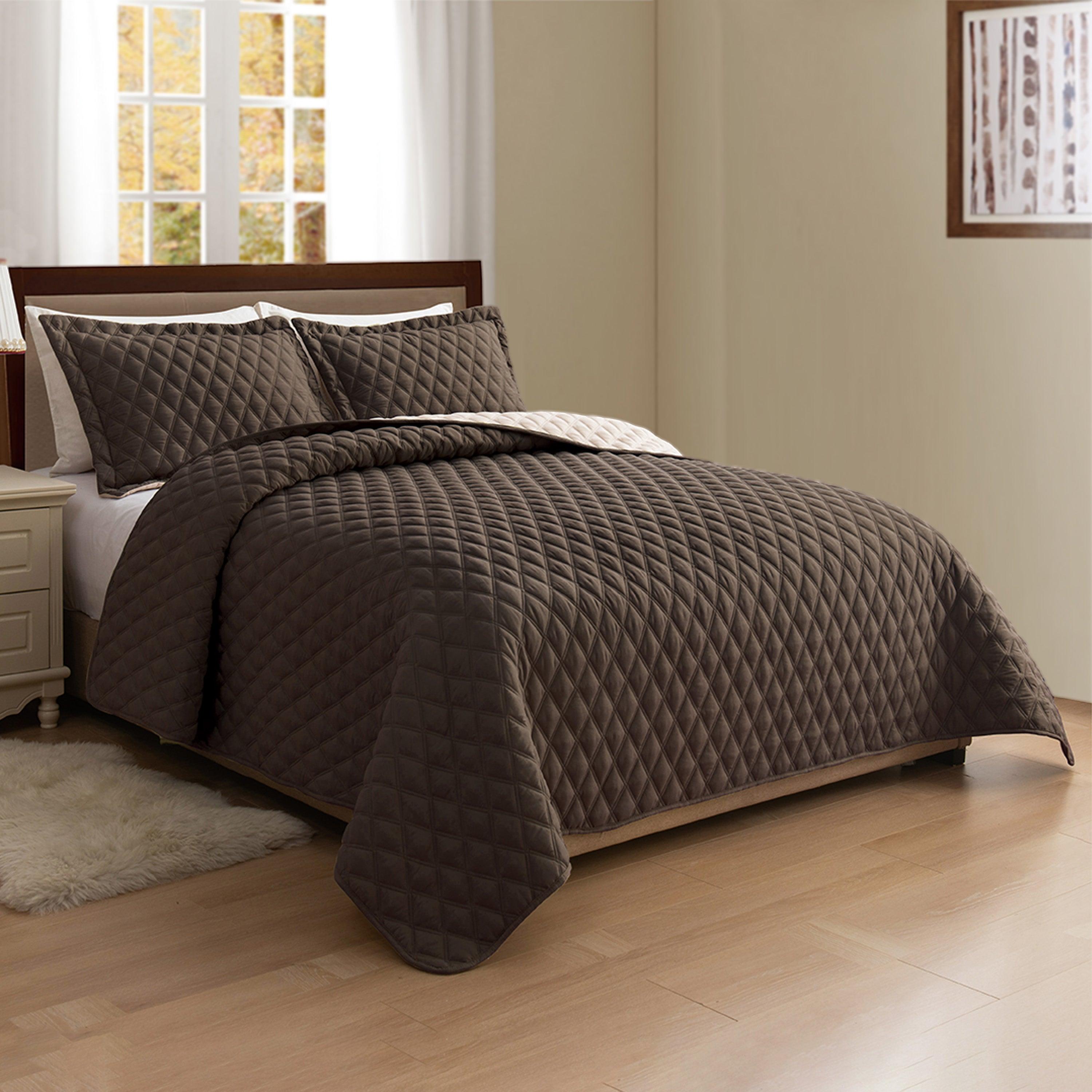 3-Piece Diamond Quilted Reversible Bedspread Coverlet Set