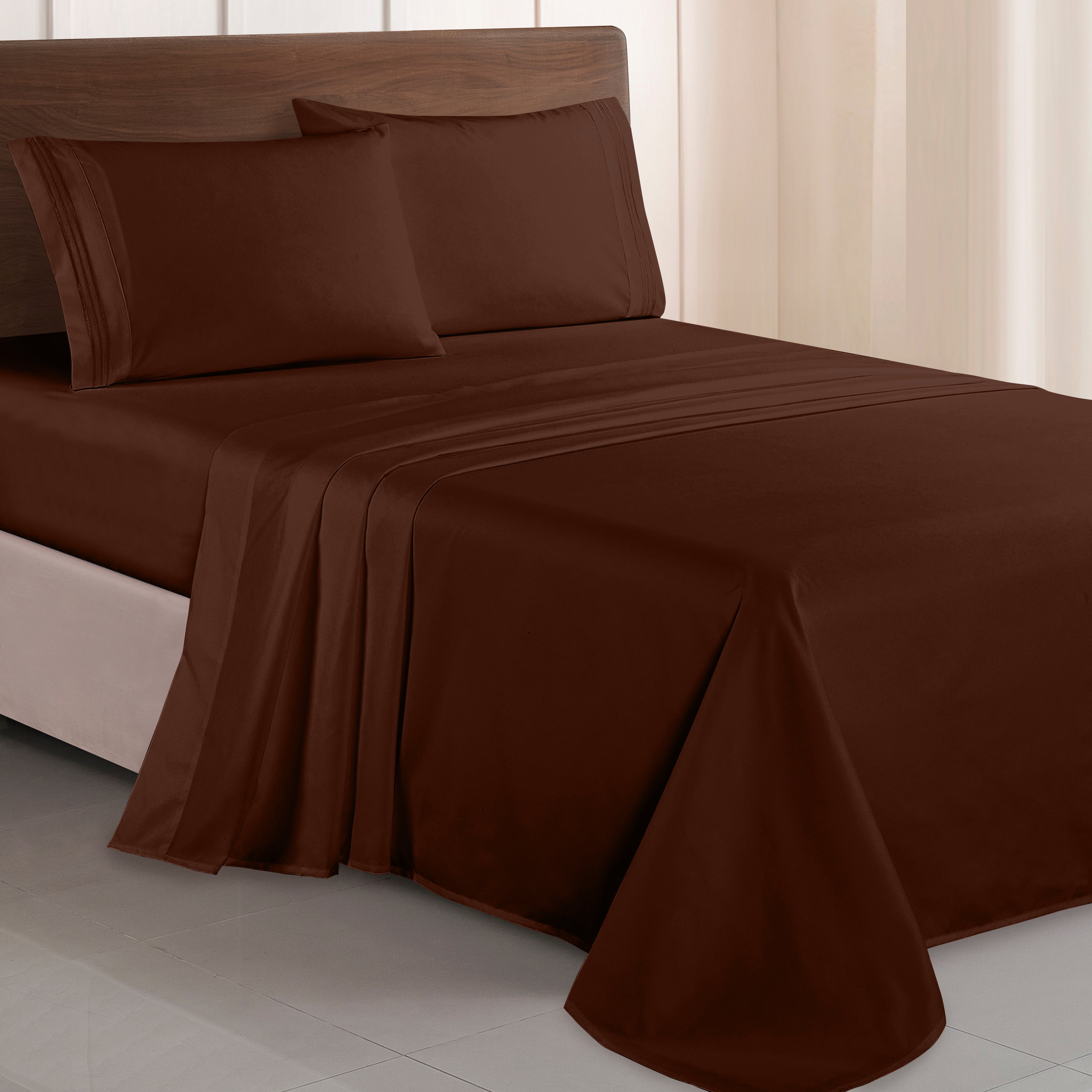 Essential 4-Piece 3-Line Embroidery Sheet Set, Soft as a Hotel Premium Quality,  Moody Shades
