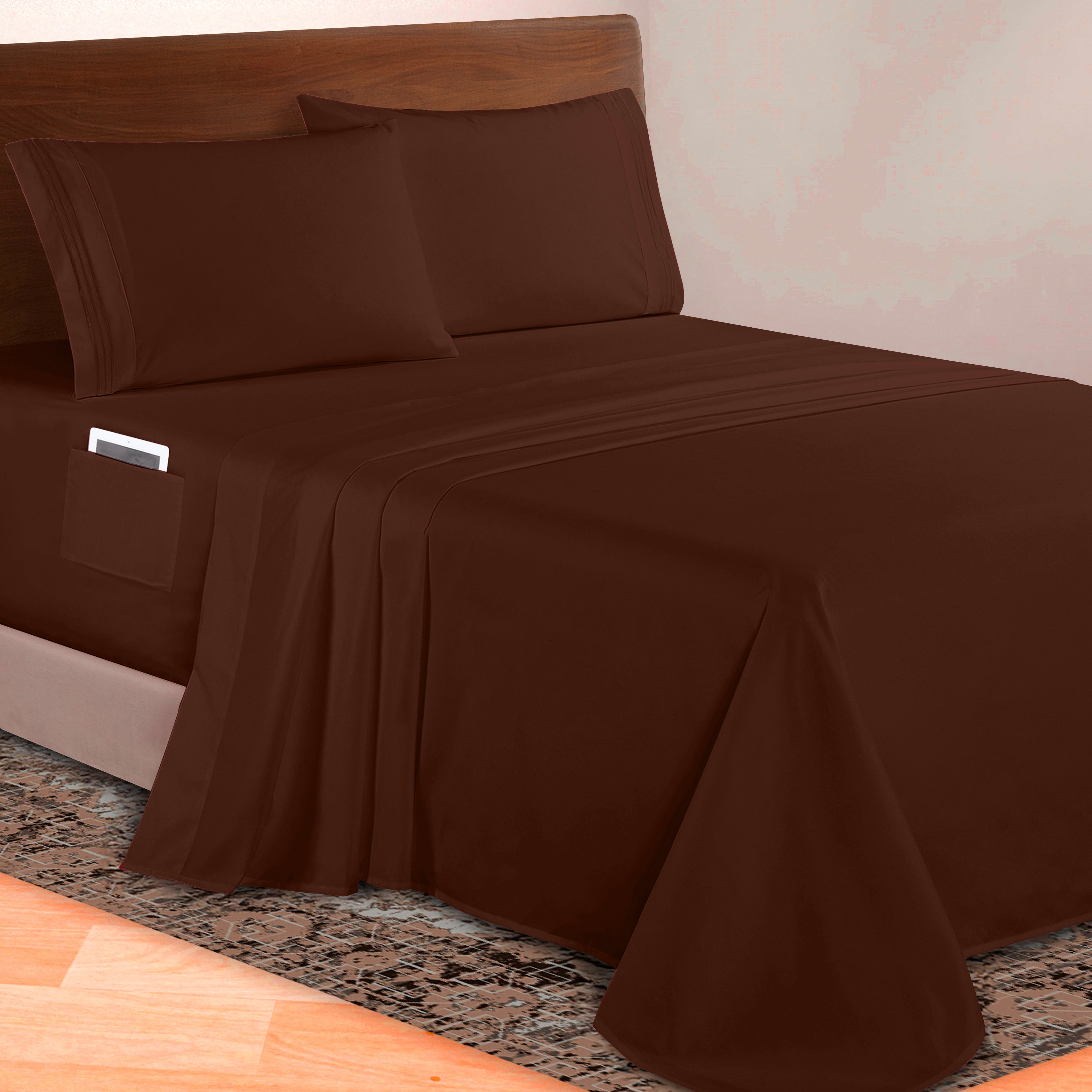 Extra deep 18-24 Inch Pocket 3 Line Embroidery, 4-Piece Sheet Set, Moody Shades