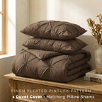 Pinch Pleated Pintuck Pattern, 3-Piece Duvet Cover Set - Features Corner Ties