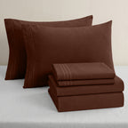 Essential 6-Piece 3-Line Embroidery Sheet Set, Soft as a Hotel Premium Quality,  Moody Shades