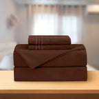 Essential 4-Piece 3-Line Embroidery Sheet Set, Soft as a Hotel Premium Quality,  Moody Shades