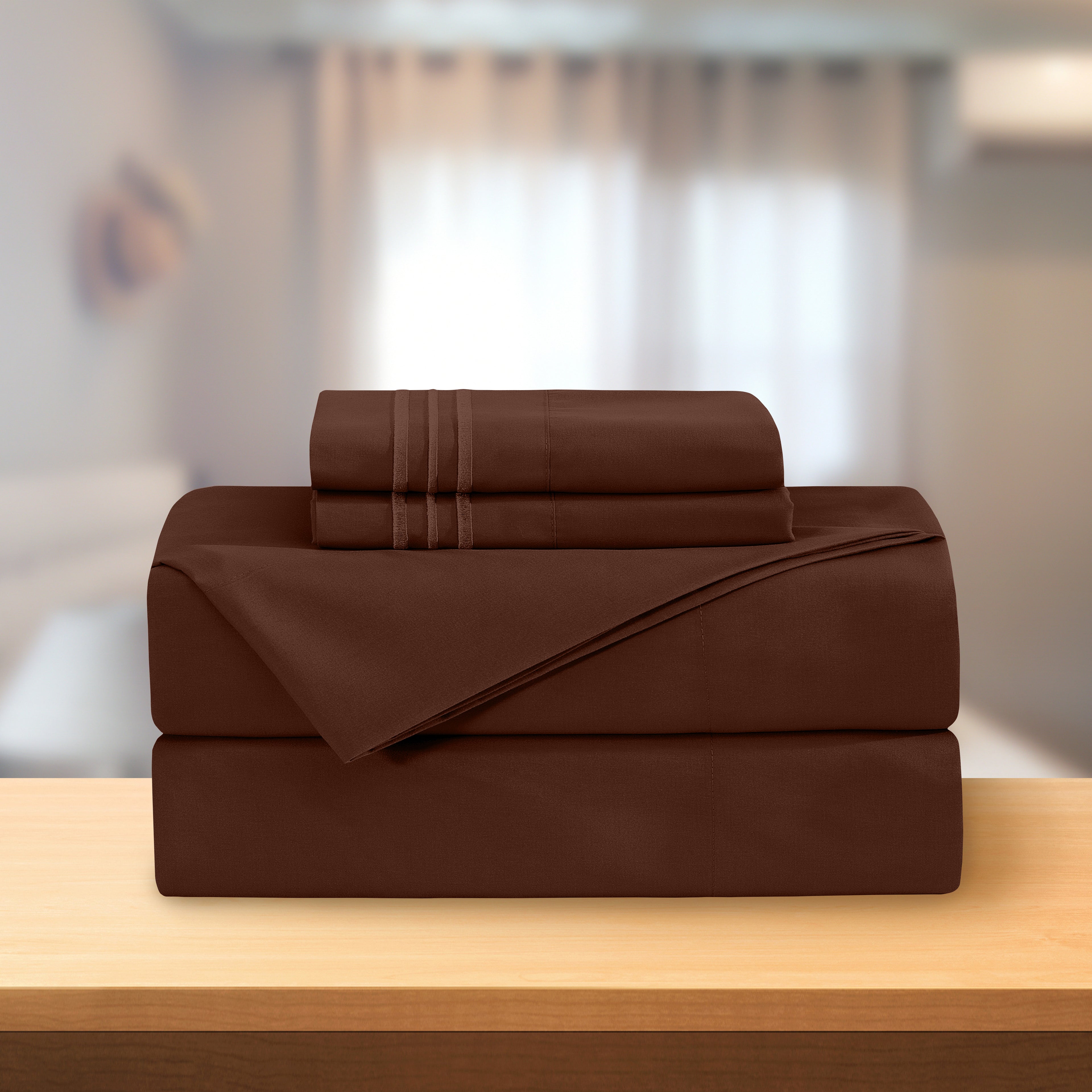 Essential 4-Piece 3-Line Embroidery Sheet Set, Soft as a Hotel Premium Quality,  Moody Shades
