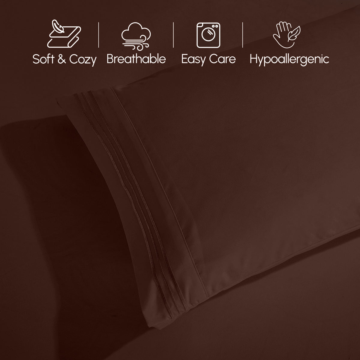 Essential 6-Piece 3-Line Embroidery Sheet Set, Soft as a Hotel Premium Quality,  Moody Shades