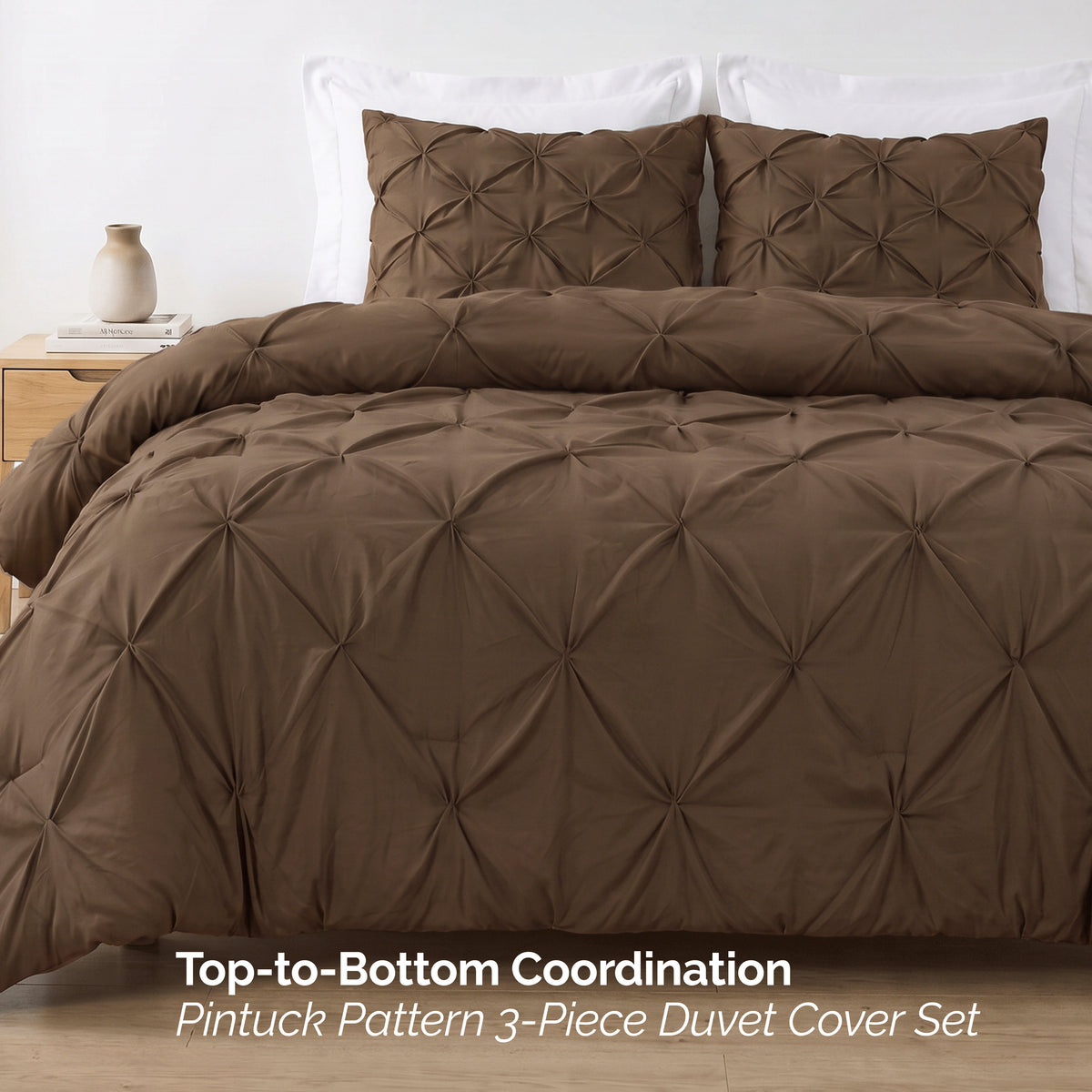 Pinch Pleated Pintuck Pattern, 3-Piece Duvet Cover Set - Features Corner Ties