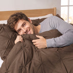 Pinch Pleated Pintuck Pattern, 3-Piece Duvet Cover Set - Features Corner Ties