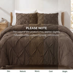 Pinch Pleated Pintuck Pattern, 3-Piece Duvet Cover Set - Features Corner Ties
