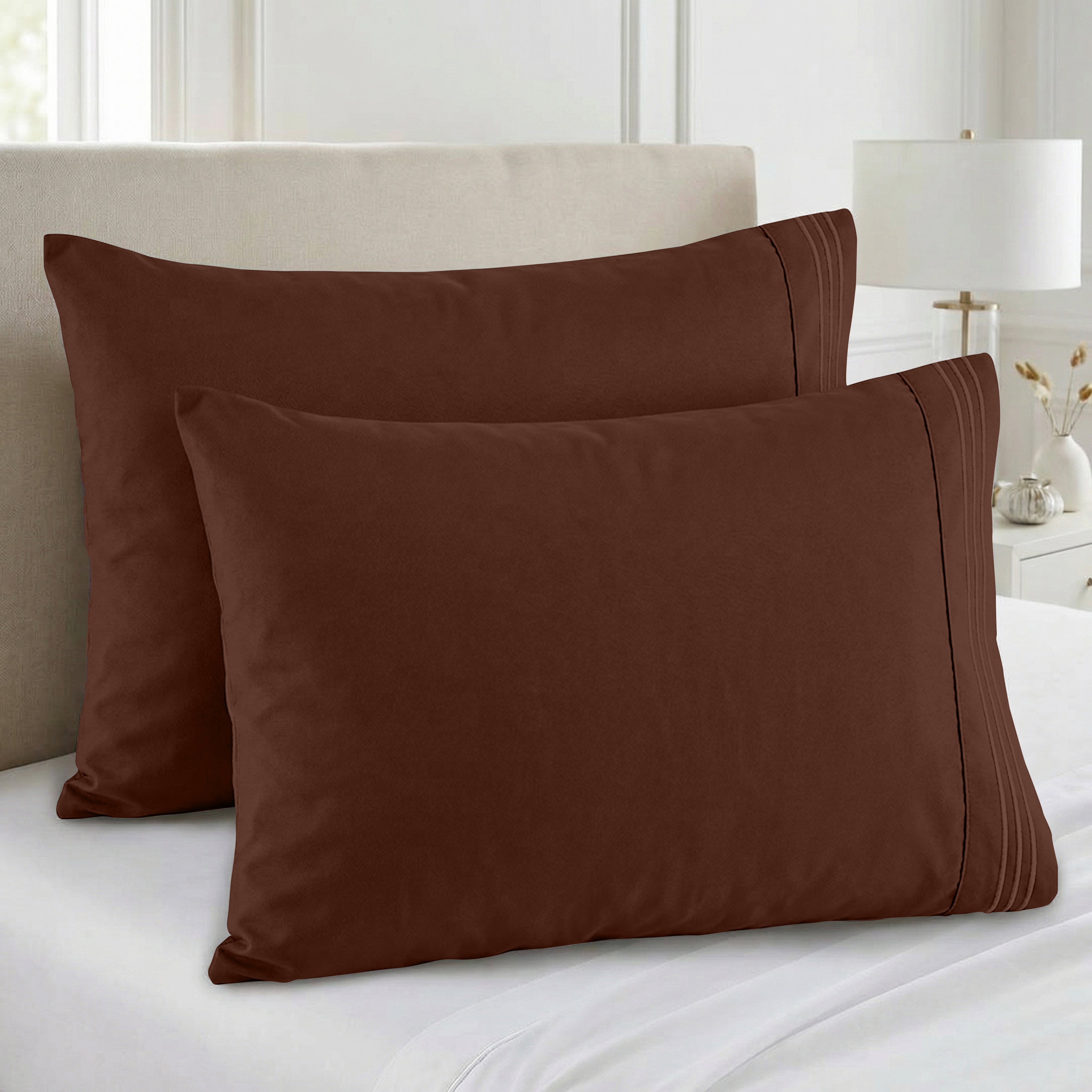 Set of 2 Pillowcases- 3 Line Embroidery