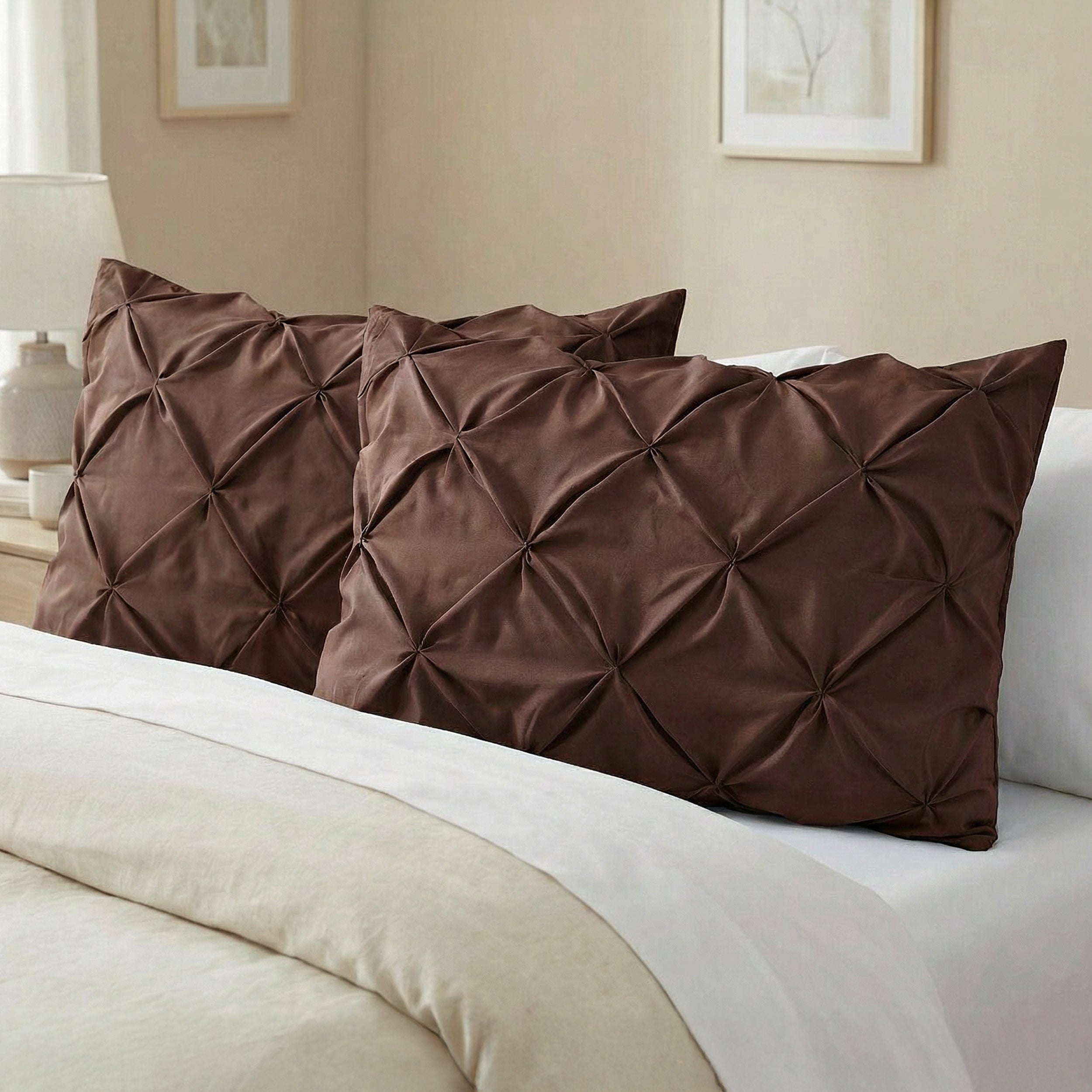 Set of 2 Pinch Pleated Pintuck Pillow Shams - Luxury and Silky Soft