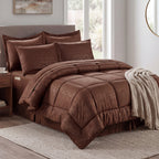 8-Piece Bamboo Floral Pattern Comforter Set- Includes 4-Piece Sheet Set with Double Sided Storage Pockets