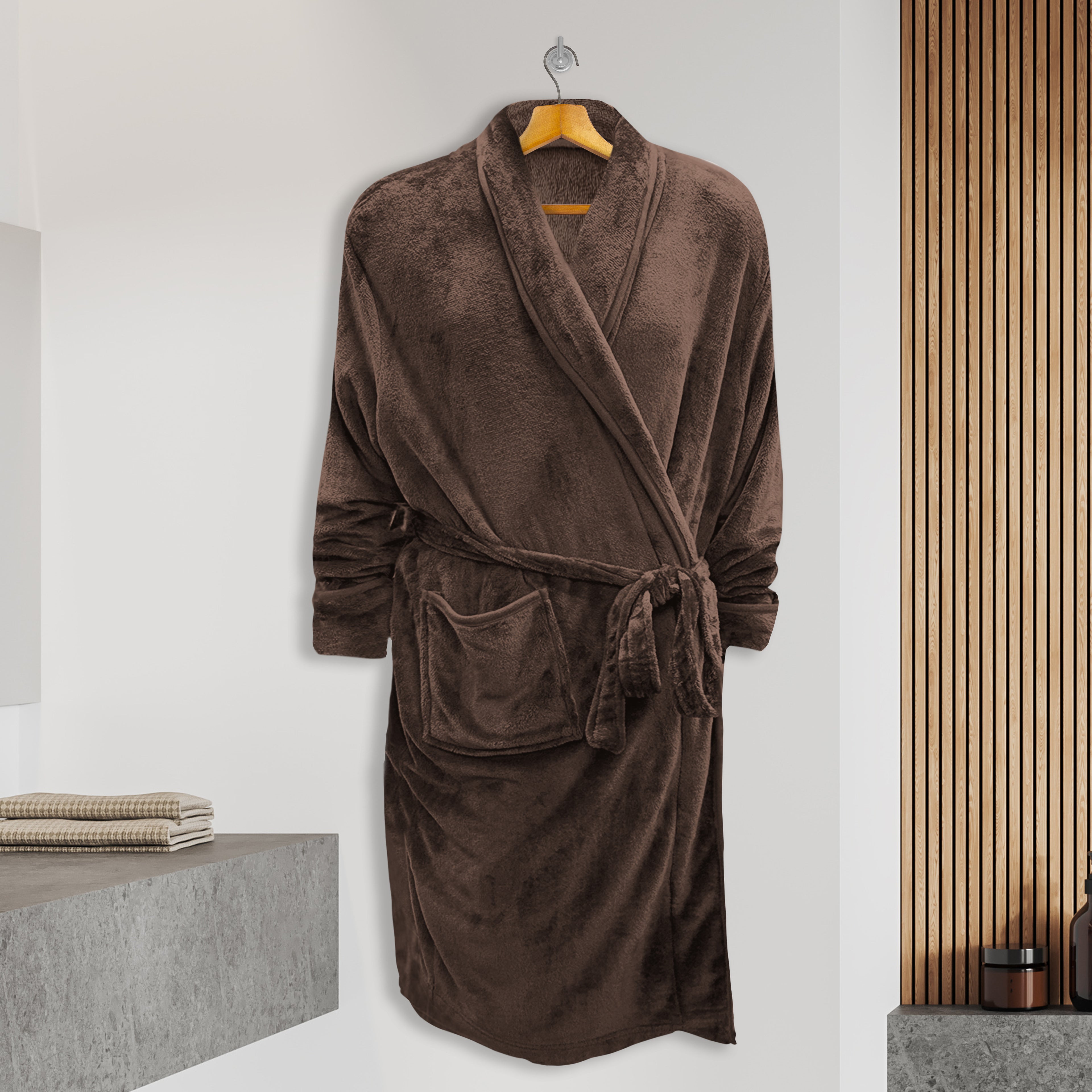 Men Shawl Collar Velvet Fleece Long Bathrobe