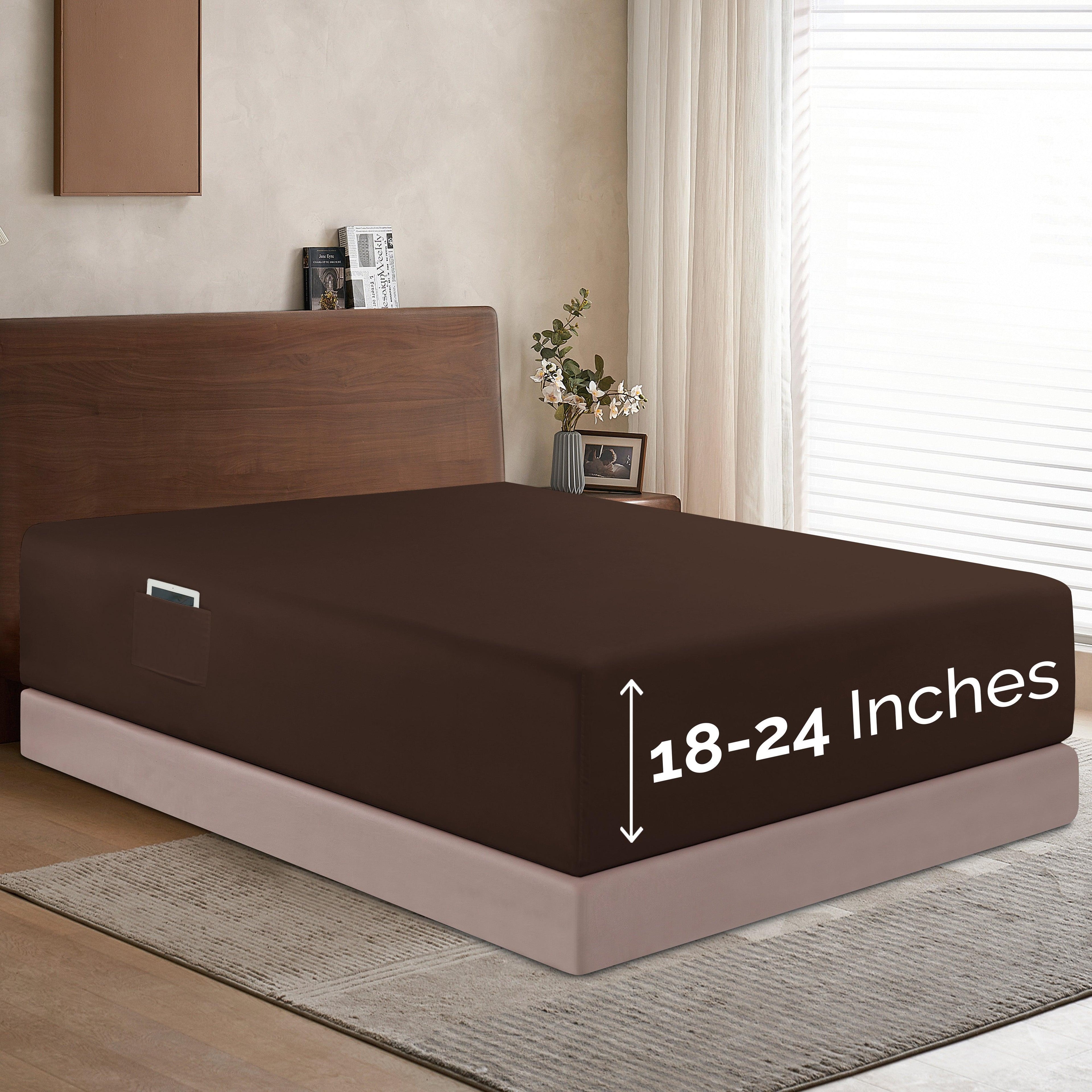 Extra Deep Pocket 18"-24" Single Fitted Sheet for High Mattress, Moody Shades