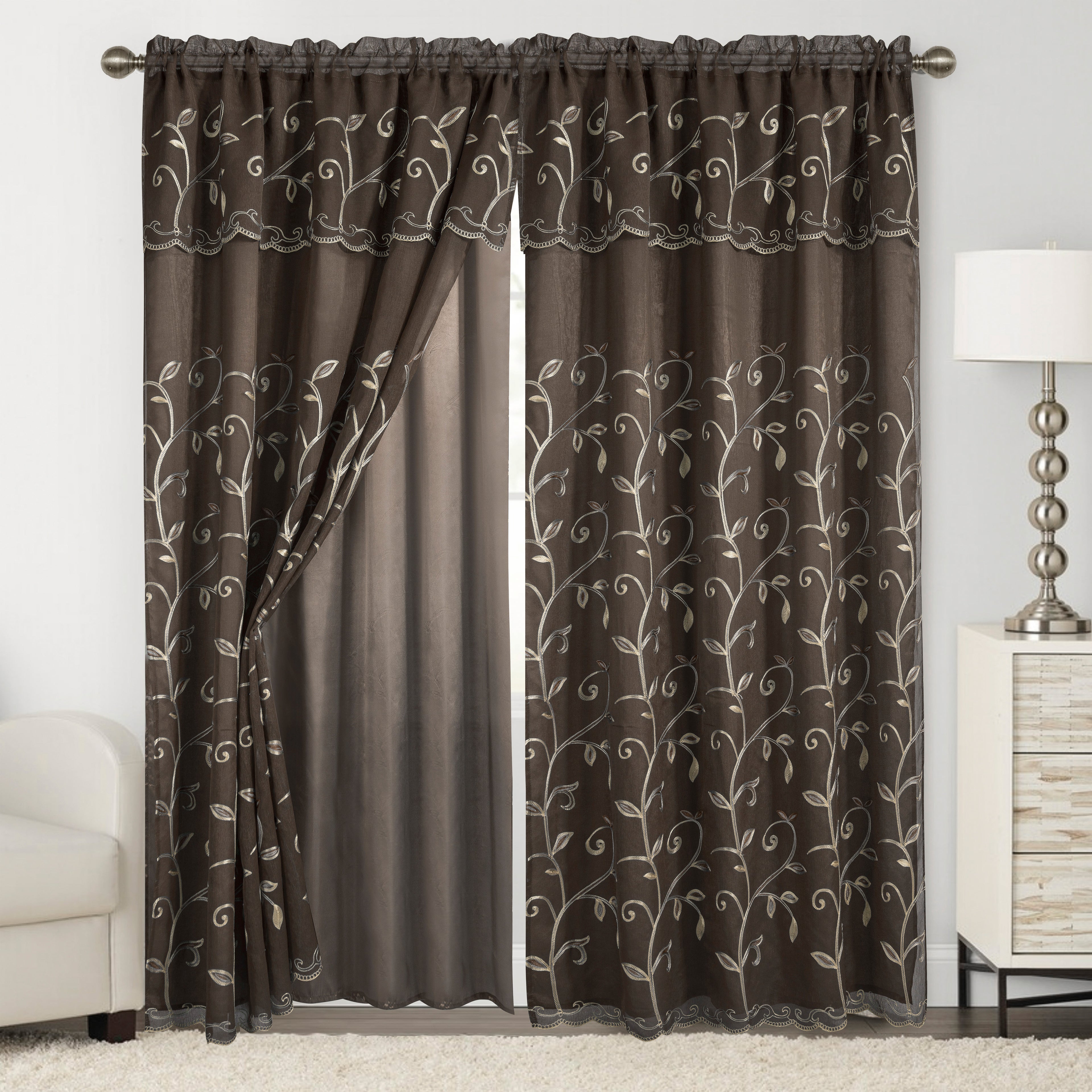 Set of 2 Lucia Curtain Panels - Attached Valance - 54" W x 84" L
