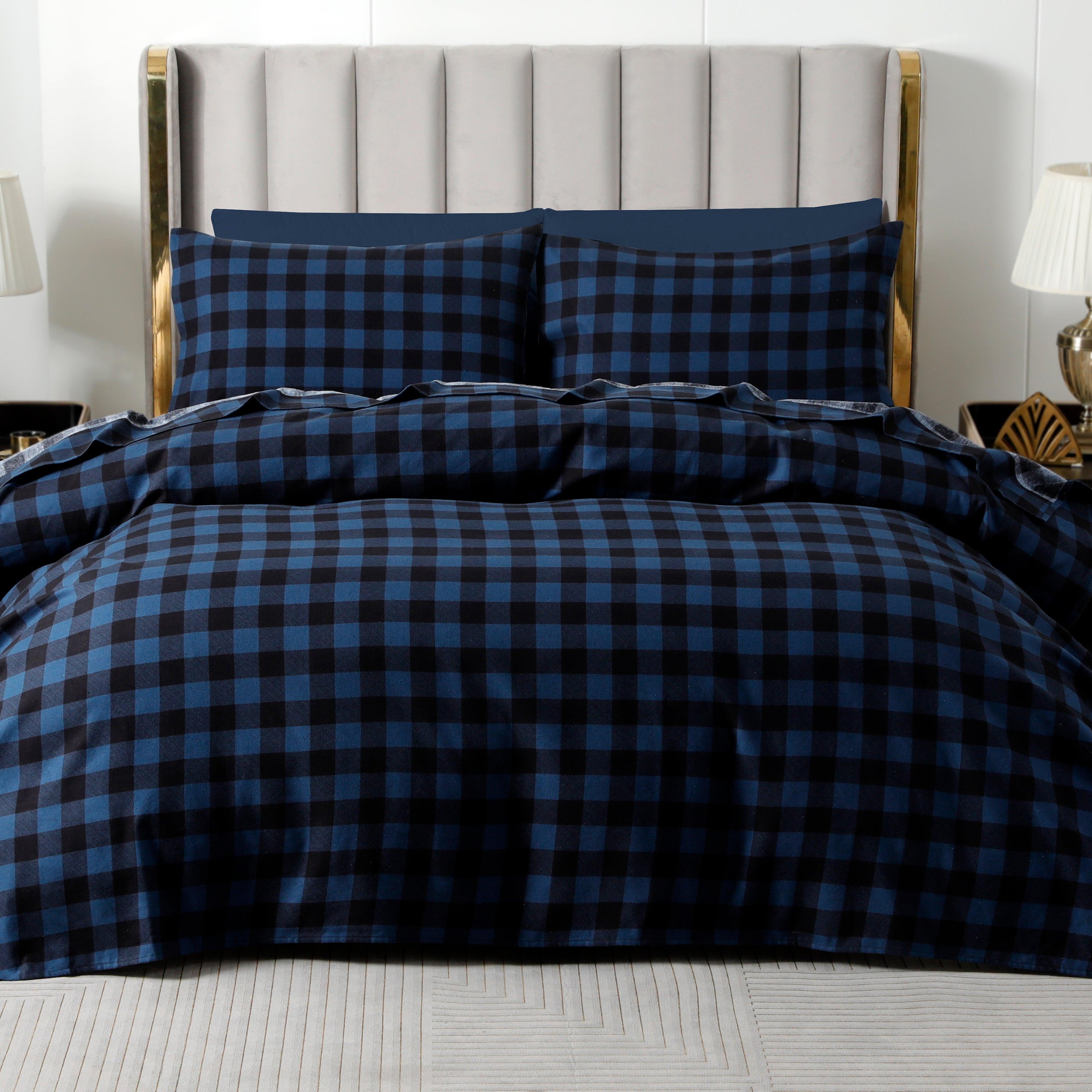 Buffalo Checkered Pattern - 100% Turkish Cotton Flannel, 4-Piece Flannel Sheet Set