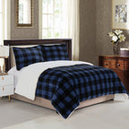 3-Piece Buffalo Micro-Suede Reversible Sherpa - Lodge-Plaid Pattern Comforter Set