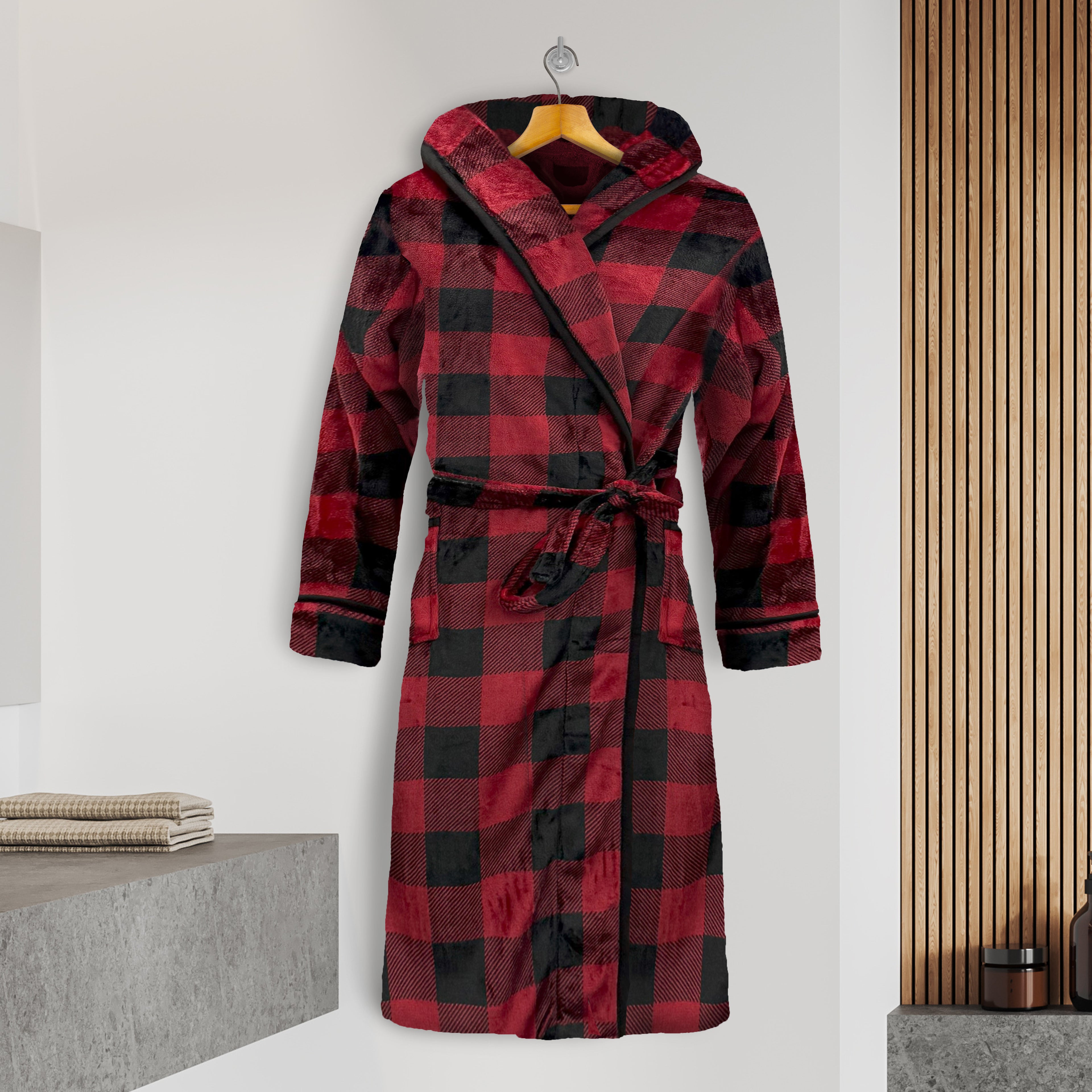 Men Hooded Velvet Fleece Long Bathrobe