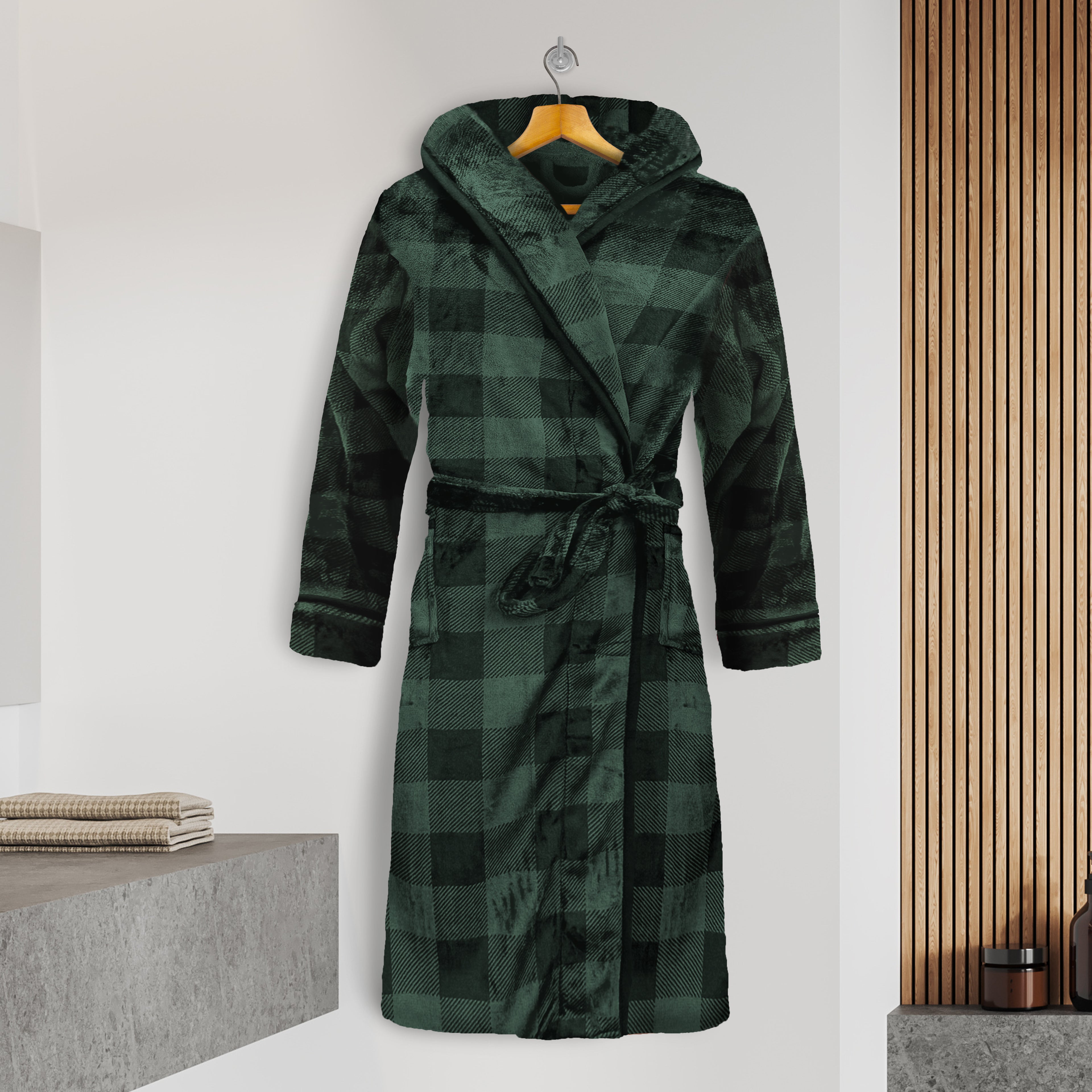 Men Hooded Velvet Fleece Long Bathrobe