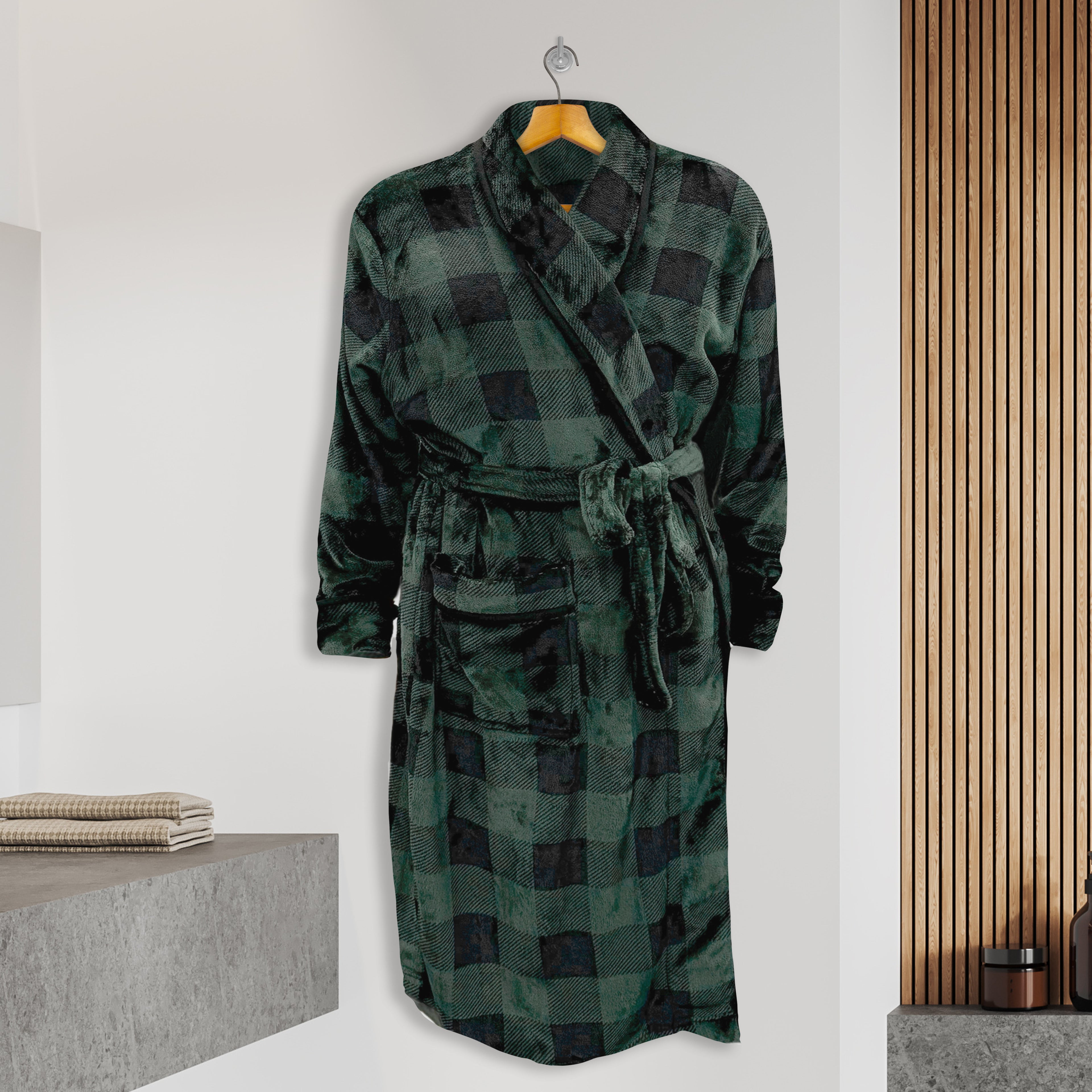 Men Shawl Collar Velvet Fleece Long Bathrobe