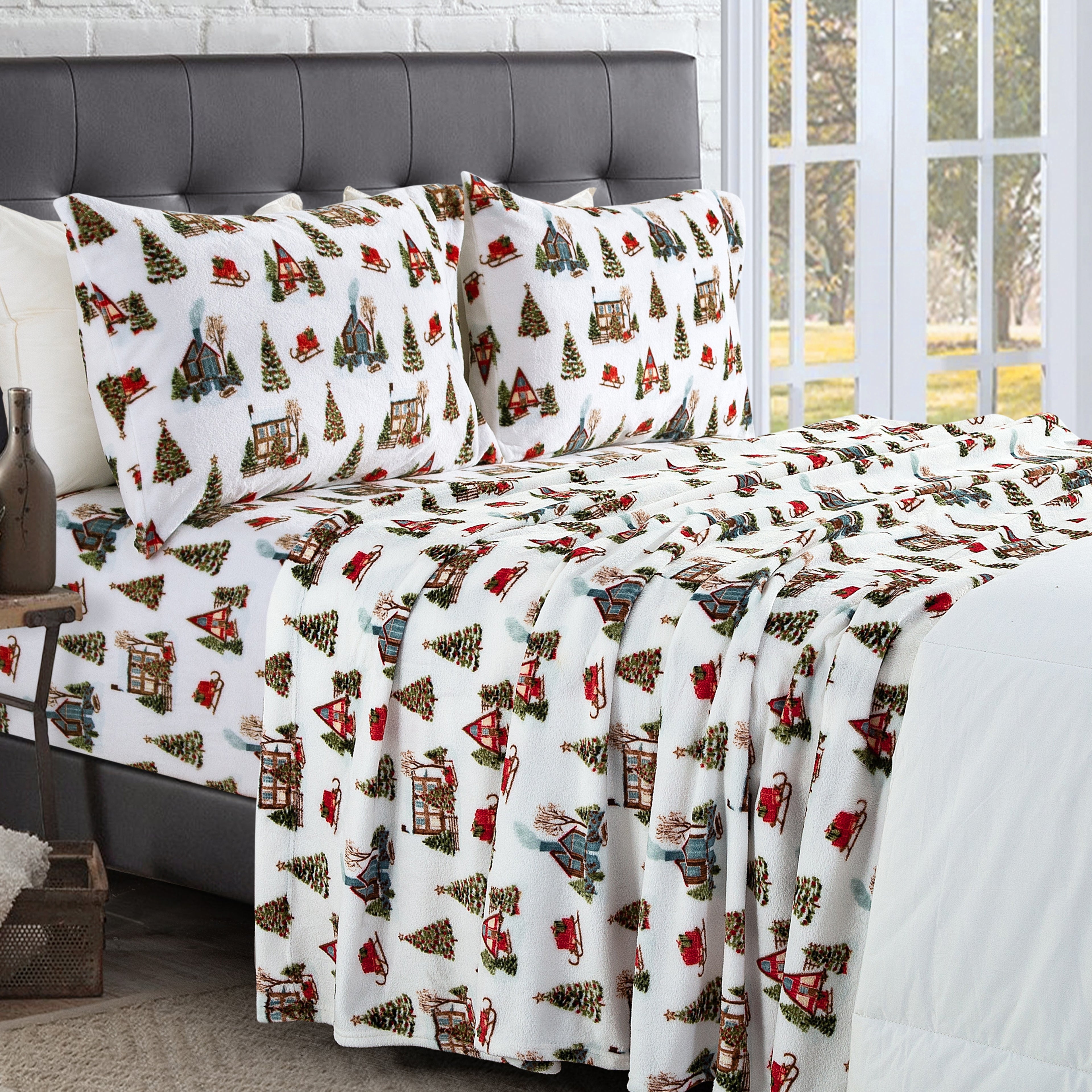 4-Piece Holiday Christmas Velvet Plush Flannel Sheet Set