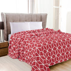 Cube Printed Velour Fleece Blanket - Geometric Design Velvety Feel