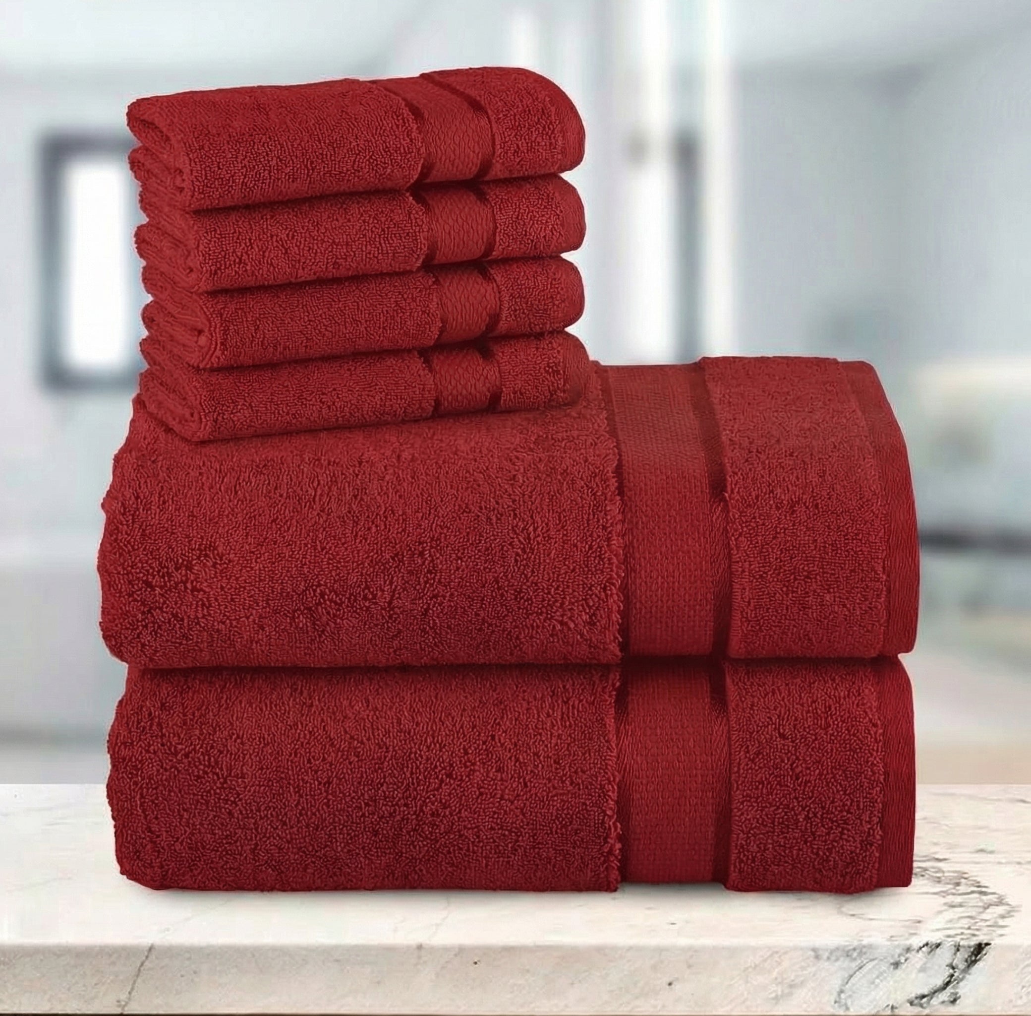 6-Piece Turkish Cotton 2 Lines Towel Set, 2 Washcloths, 2 Hand Towels and 2 Bath Towels