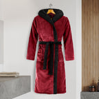Men Hooded Velvet Fleece Long Bathrobe