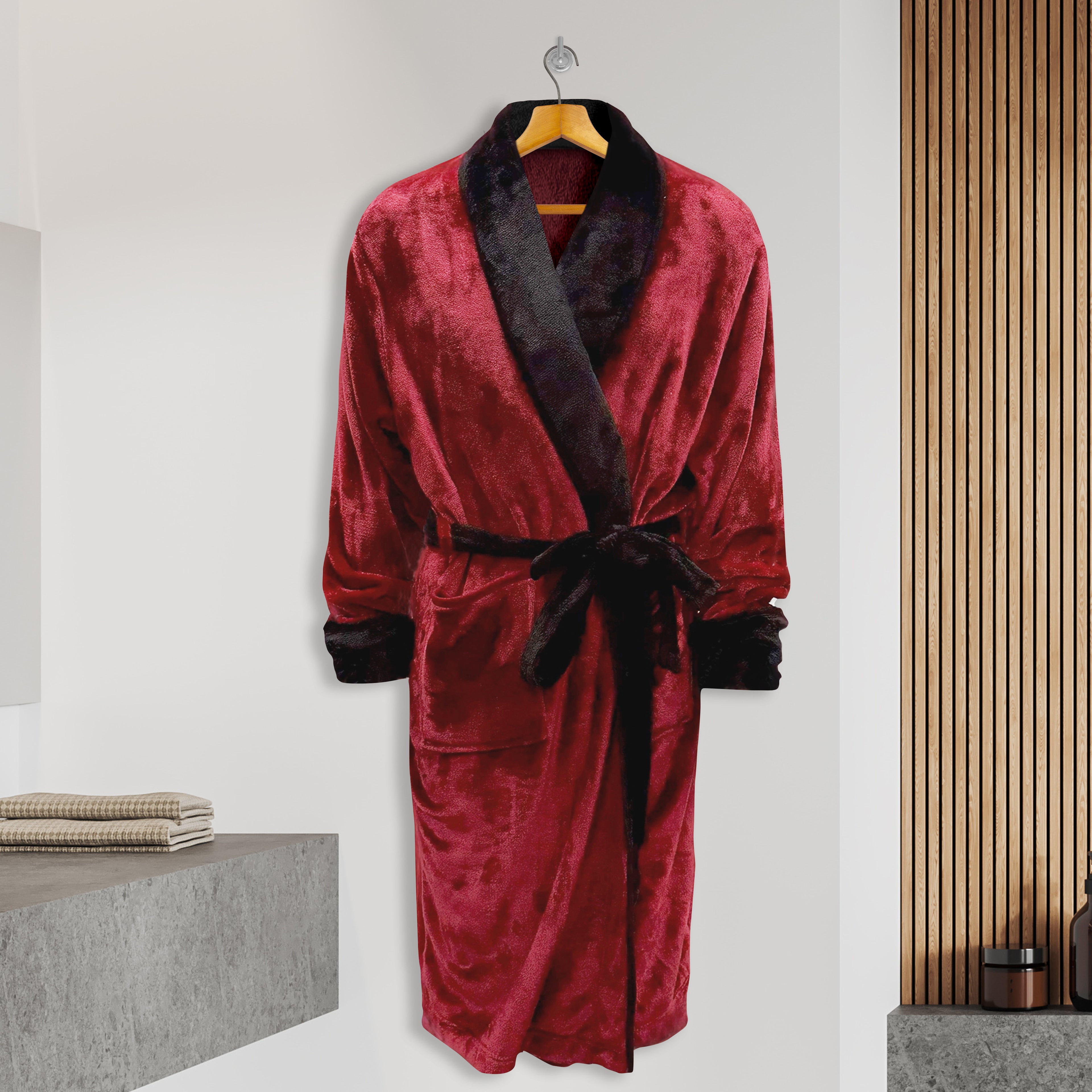Men Shawl Collar Velvet Fleece Long Bathrobe
