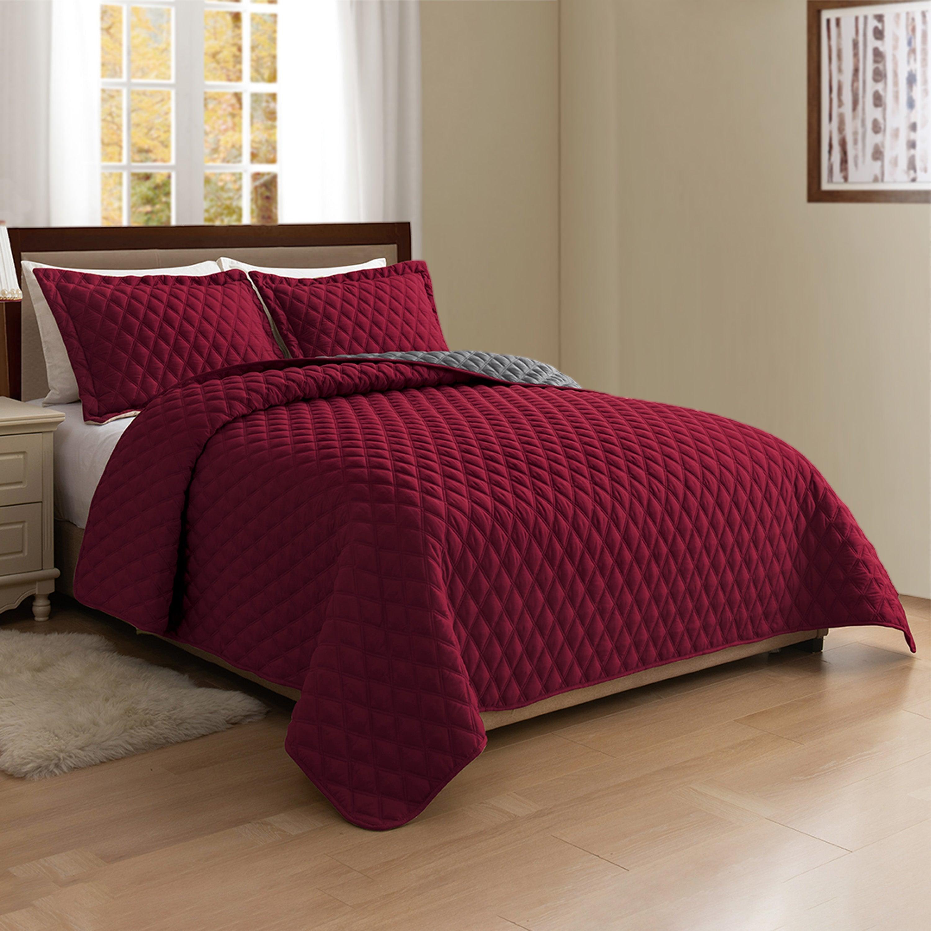 3-Piece Diamond Quilted Reversible Bedspread Coverlet Set