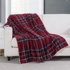 Plaid Sherpa Throw 50" x 60" Flannel Fleece Sherpa Back Plaid Pattern Throw Blankets