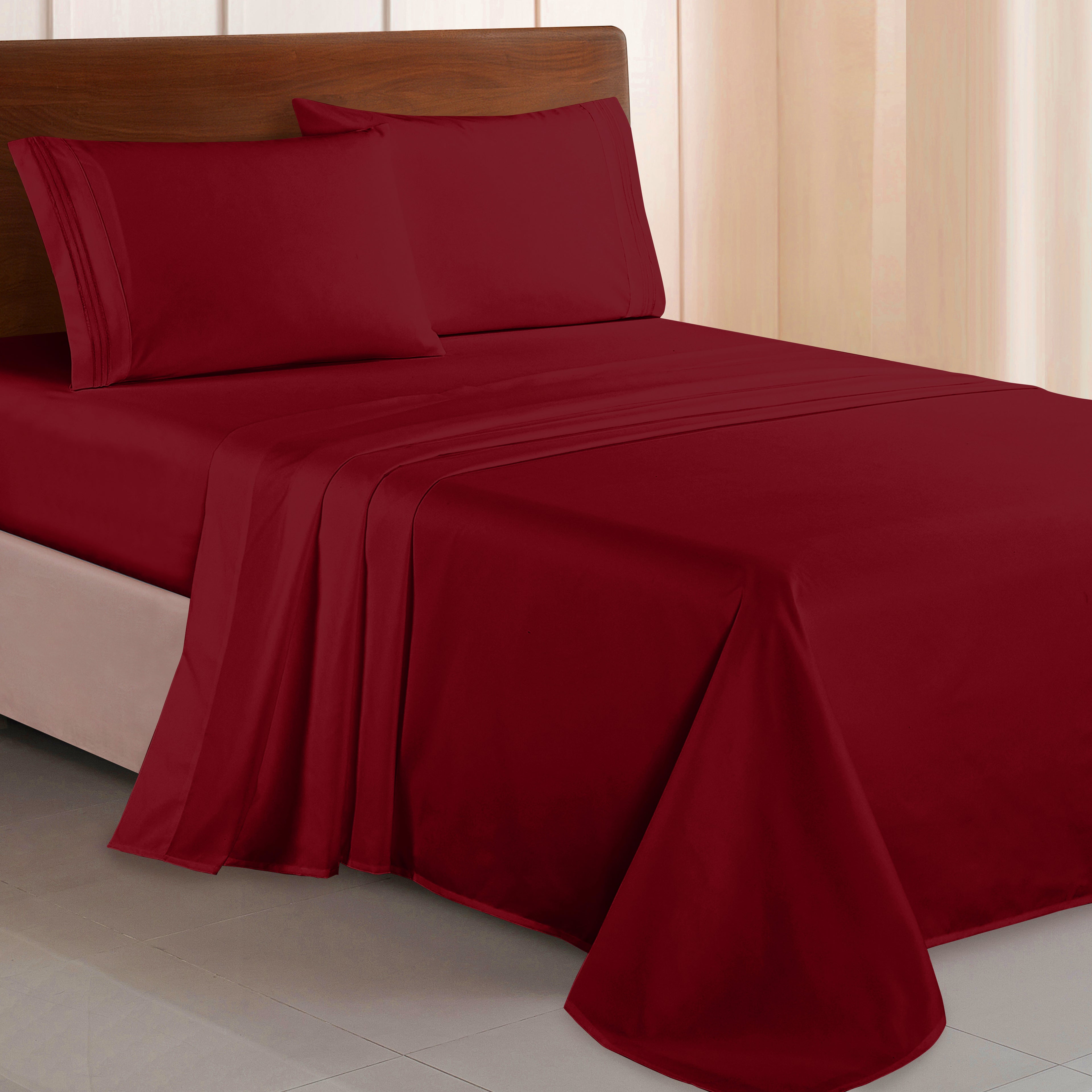 Essential 4-Piece 3-Line Embroidery Sheet Set, Soft as a Hotel Premium Quality,  Moody Shades