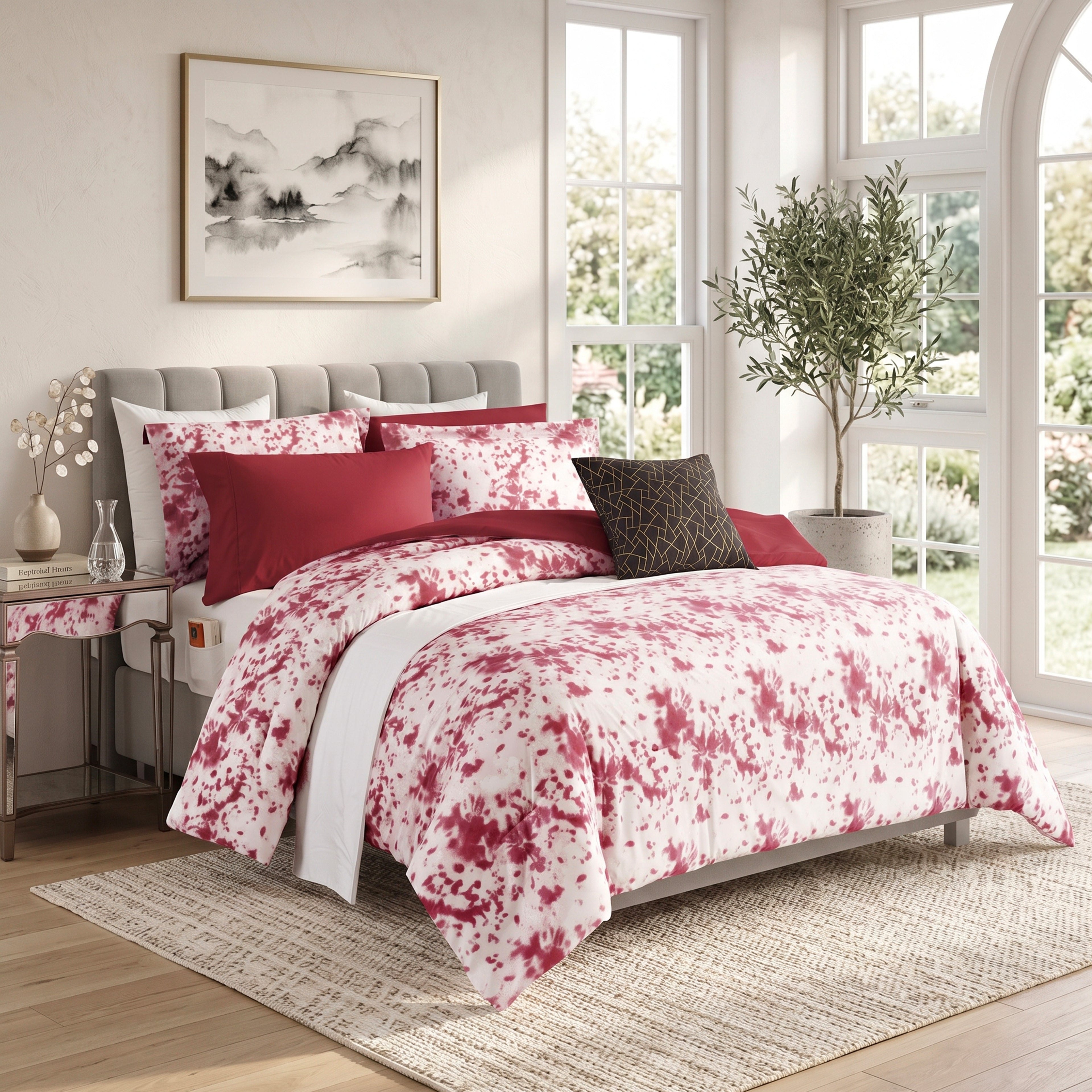 10-Piece Tie-Dye Comforter Set, Includes 6-Piece Sheet Set with Double Sided Storage Pockets