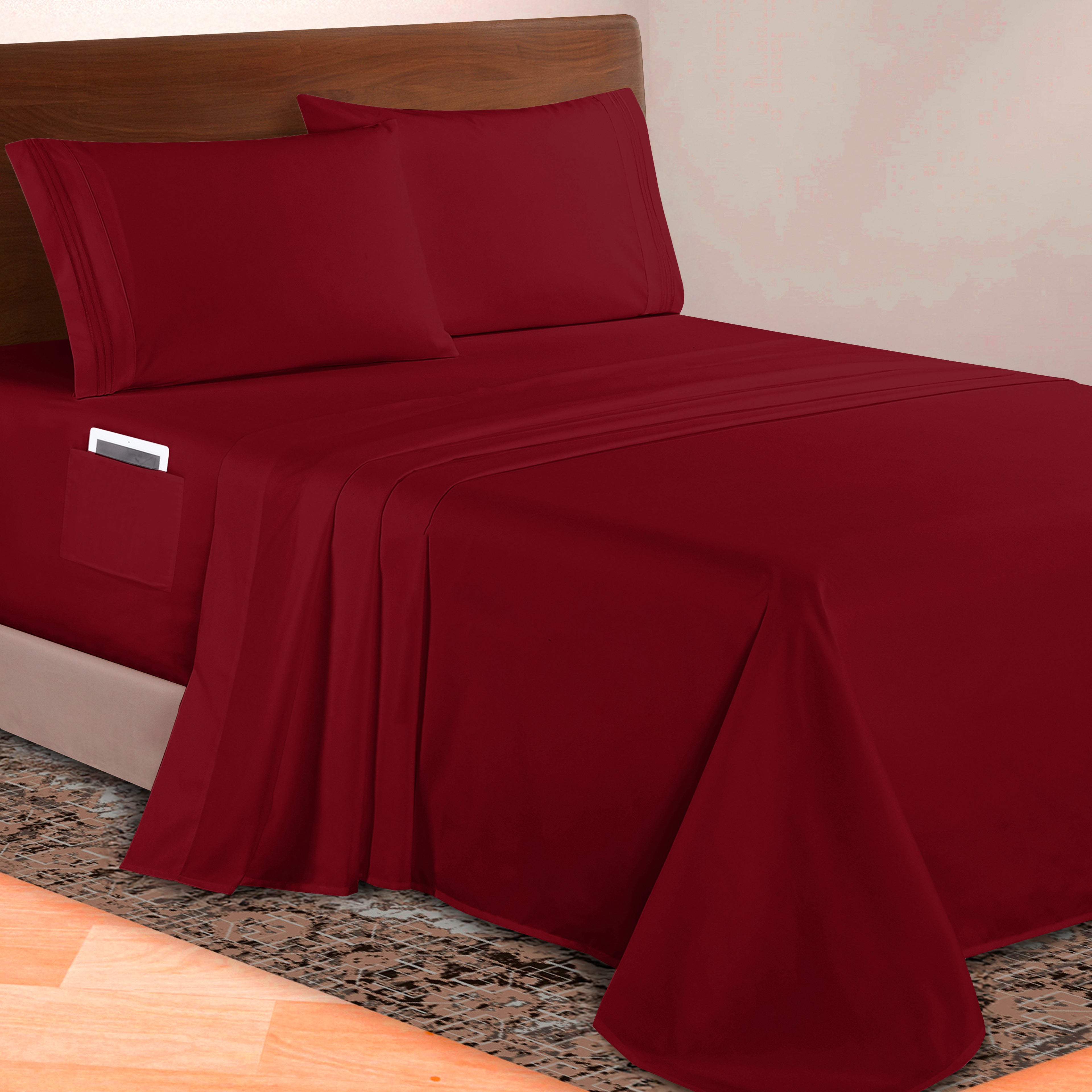 Extra deep 18-24 Inch Pocket 3 Line Embroidery, 4-Piece Sheet Set, Moody Shades