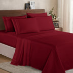 Essential 6-Piece 3-Line Embroidery Sheet Set, Soft as a Hotel Premium Quality,  Moody Shades