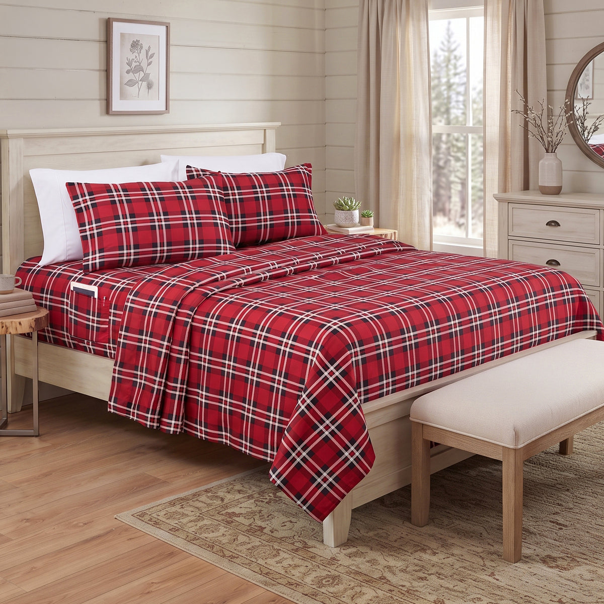 6-Piece Plaid Pattern Bed Sheet Set - Soft as a Hotel Premium Quality